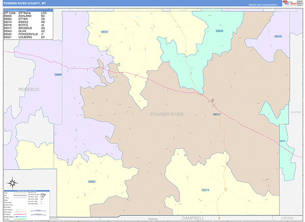 Powder River County, MT Zip Code Map